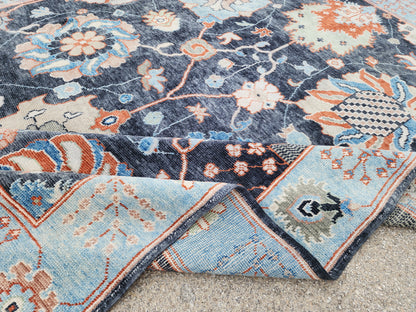 8x10 Turkish Oushak Rug – Hand Knotted Wool Rug, Navy Blue Floral Area Rug, Large Living Room Rug, sku1816