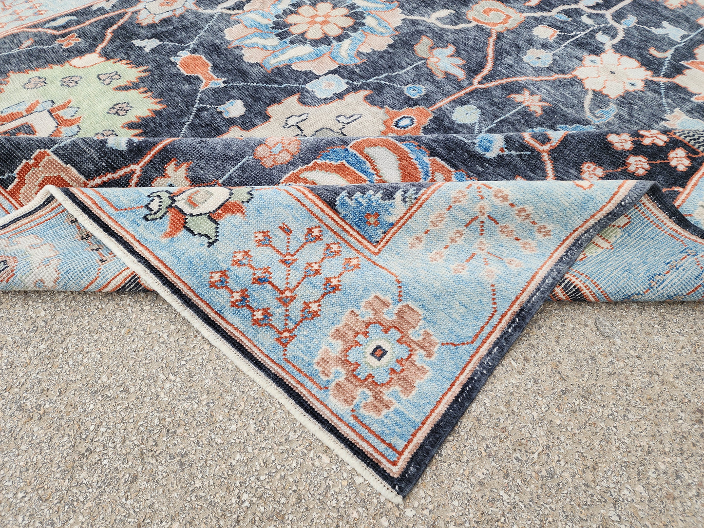 8x10 Turkish Oushak Rug – Hand Knotted Wool Rug, Navy Blue Floral Area Rug, Large Living Room Rug, sku1816