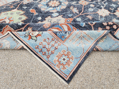 8x10 Turkish Oushak Rug – Hand Knotted Wool Rug, Navy Blue Floral Area Rug, Large Living Room Rug, sku1816