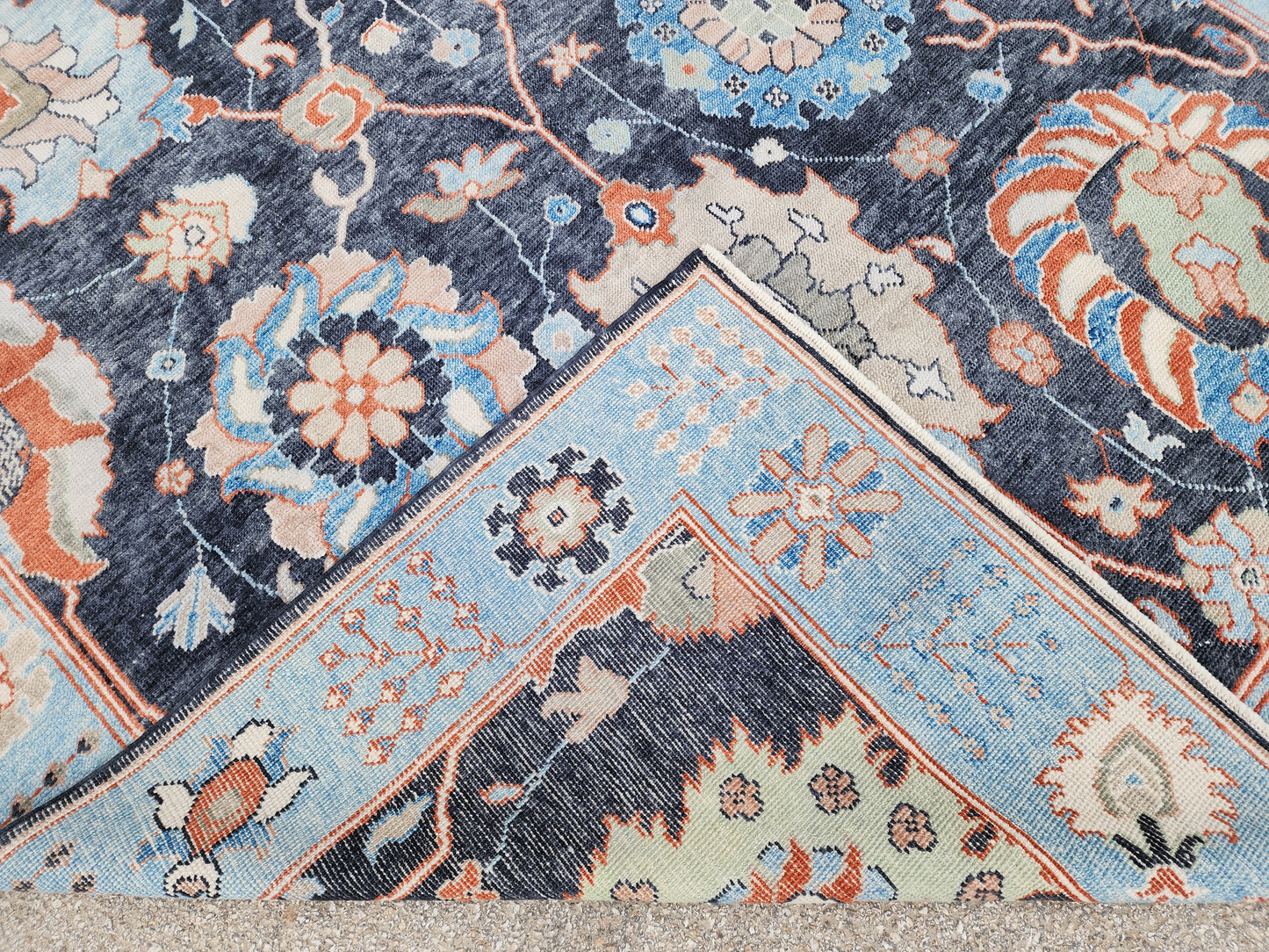 8x10 Turkish Oushak Rug – Hand Knotted Wool Rug, Navy Blue Floral Area Rug, Large Living Room Rug, sku1816