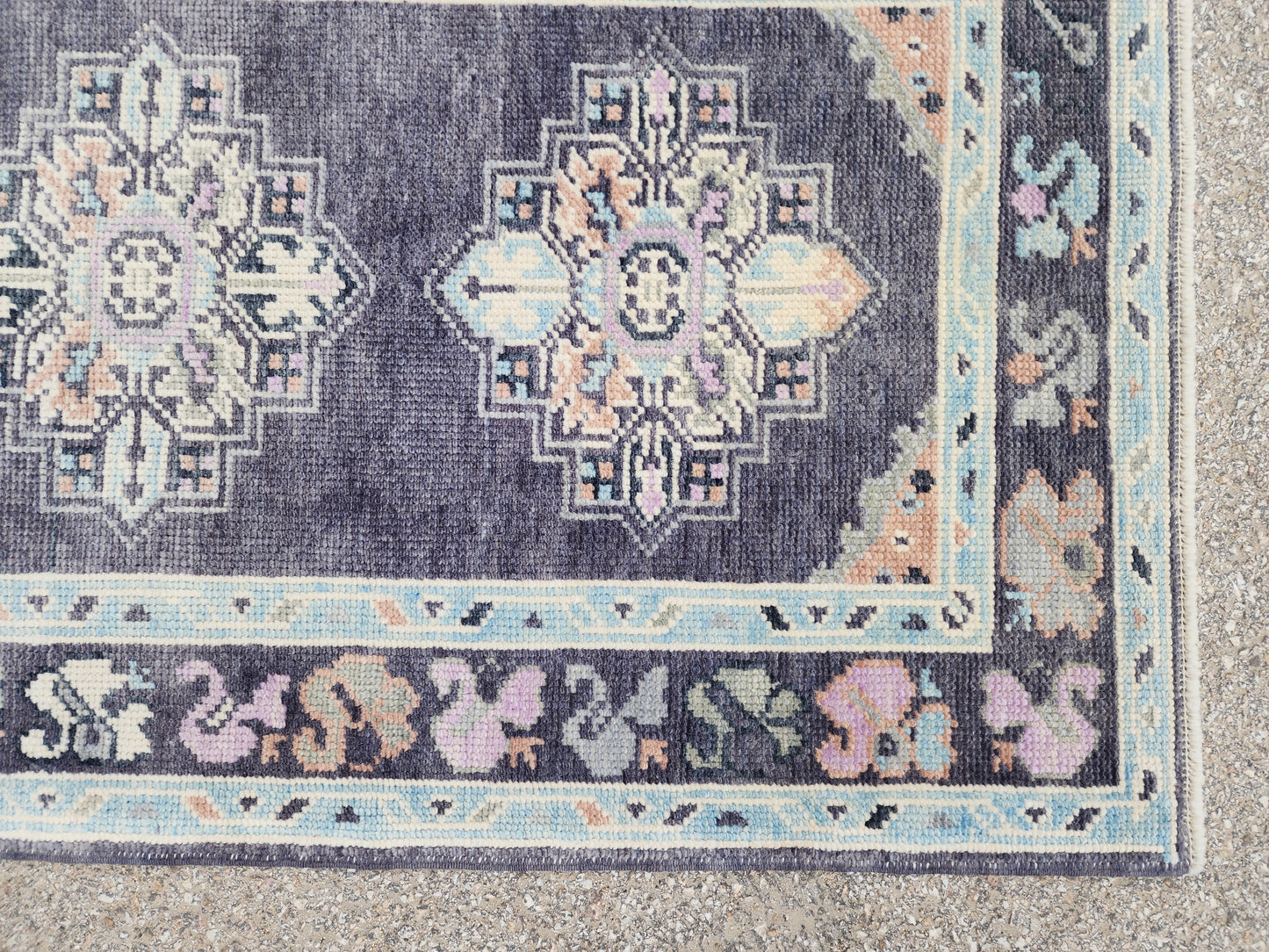 3x10 Turkish Oushak Runner Rug – Hand Knotted Wool Hallway Rug in Soft Gray Blue- sku1818
