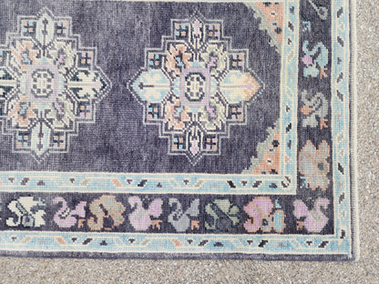 3x10 Turkish Oushak Runner Rug – Hand Knotted Wool Hallway Rug in Soft Gray Blue- sku1818
