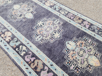 3x10 Turkish Oushak Runner Rug – Hand Knotted Wool Hallway Rug in Soft Gray Blue- sku1818