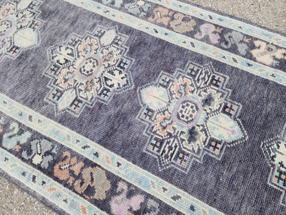 3x10 Turkish Oushak Runner Rug – Hand Knotted Wool Hallway Rug in Soft Gray Blue- sku1818