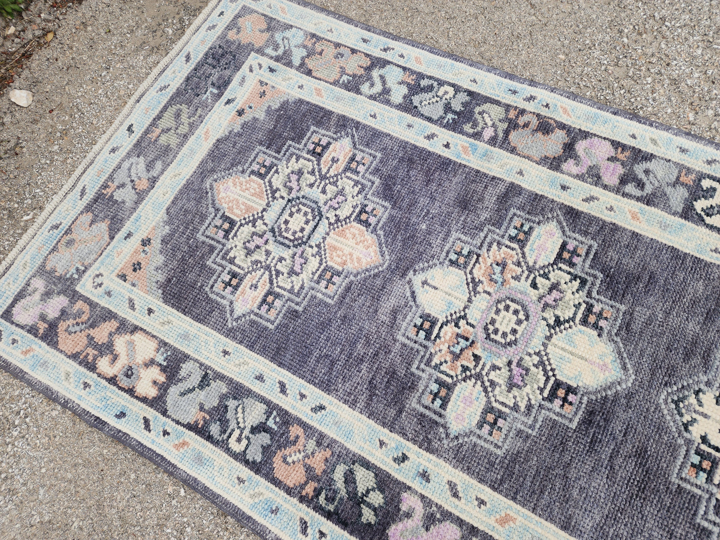 3x10 Turkish Oushak Runner Rug – Hand Knotted Wool Hallway Rug in Soft Gray Blue- sku1818