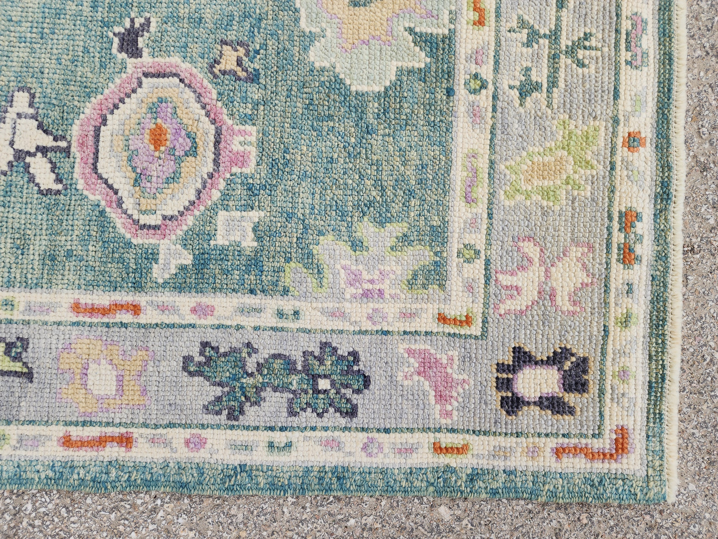 3x7 Turkish Oushak Rug – Hand Knotted Wool Runner Rug in Soft Green and Pastel Tones- sku1819