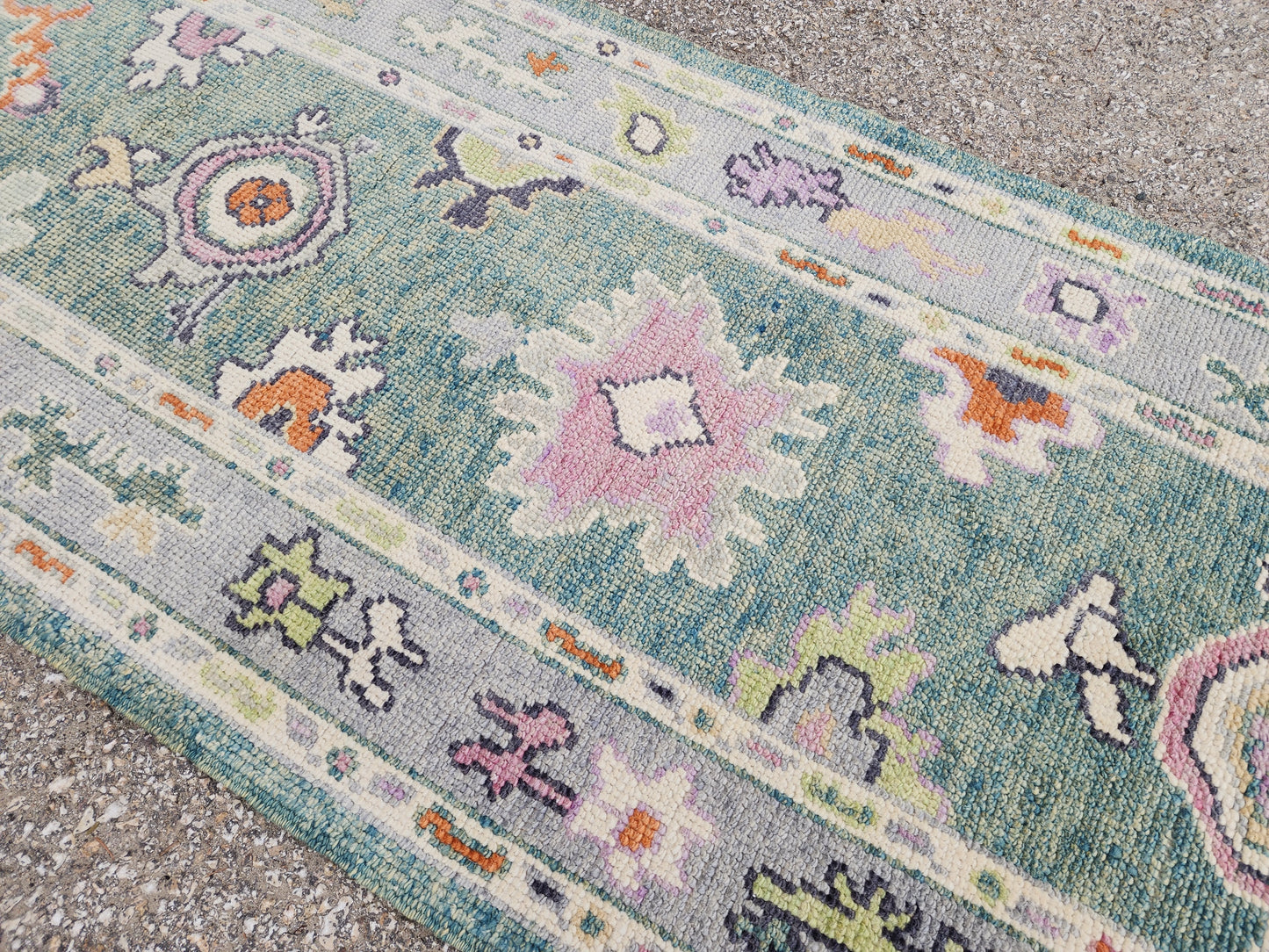 3x7 Turkish Oushak Rug – Hand Knotted Wool Runner Rug in Soft Green and Pastel Tones- sku1819
