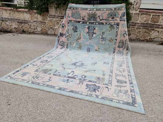 8x10 Turkish Oushak Rug – Hand Knotted Wool Area Rug in Soft Blue and Beige Tones- sku1821