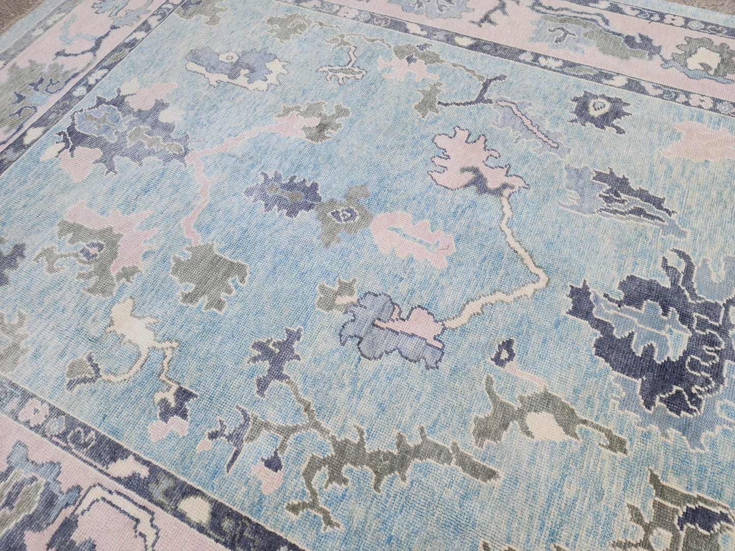 8x10 Turkish Oushak Rug – Hand Knotted Wool Area Rug in Soft Blue and Beige Tones- sku1821