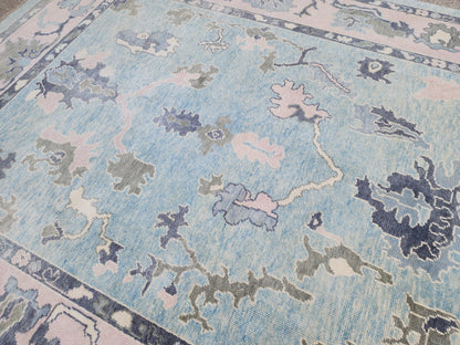8x10 Turkish Oushak Rug – Hand Knotted Wool Area Rug in Soft Blue and Beige Tones- sku1821