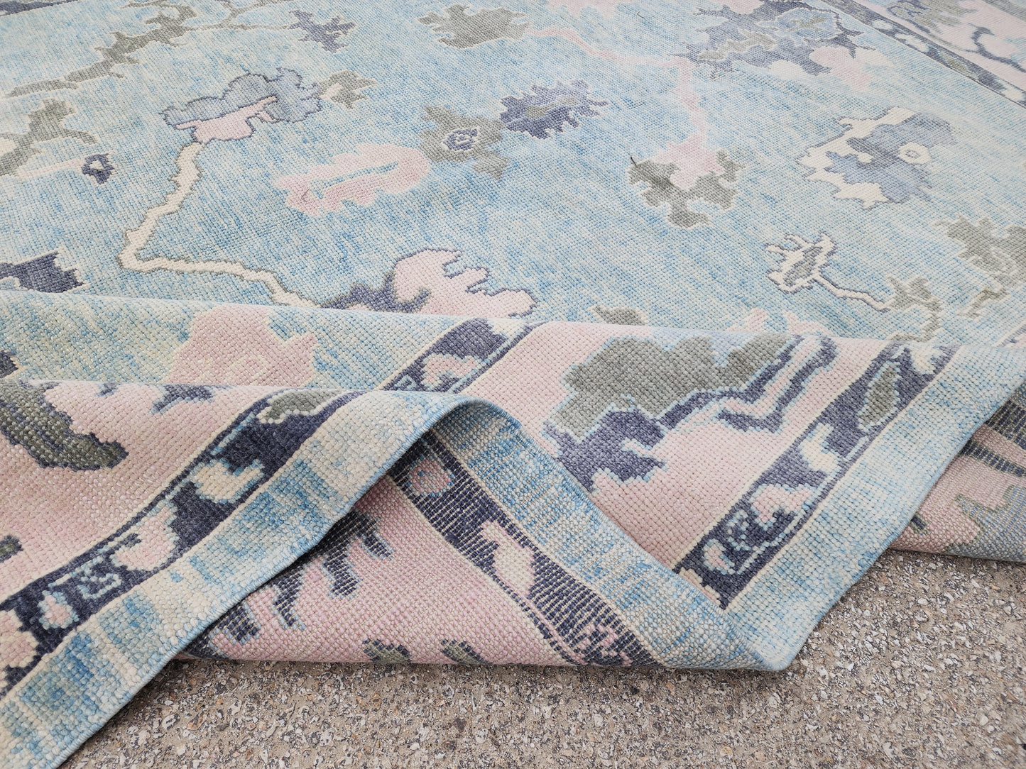 8x10 Turkish Oushak Rug – Hand Knotted Wool Area Rug in Soft Blue and Beige Tones- sku1821