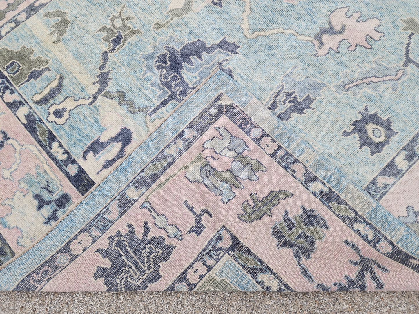 8x10 Turkish Oushak Rug – Hand Knotted Wool Area Rug in Soft Blue and Beige Tones- sku1821