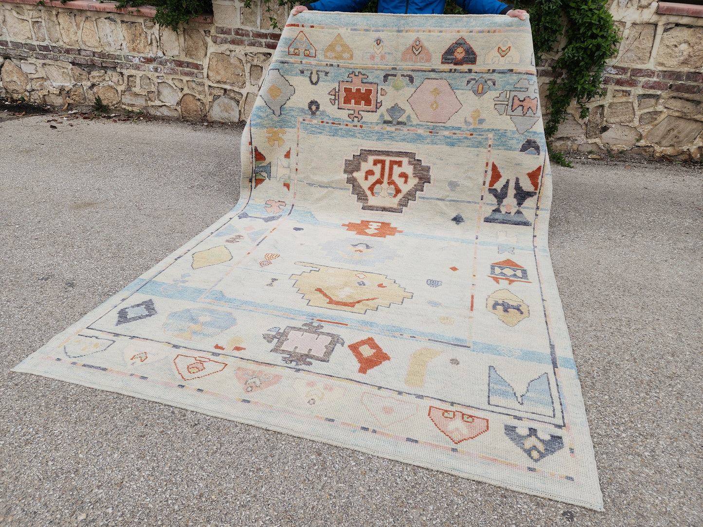 6x9 Neutral Turkish Oushak Rug – Hand Knotted Wool Rug, Light Blue Beige Oushak, Modern Organic Area Rug- sku1833