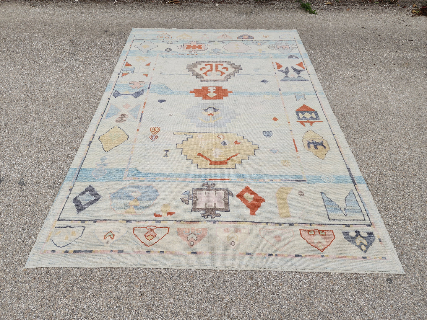 6x9 Neutral Turkish Oushak Rug – Hand Knotted Wool Rug, Light Blue Beige Oushak, Modern Organic Area Rug- sku1833