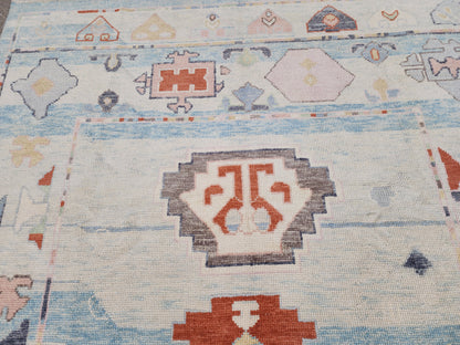6x9 Neutral Turkish Oushak Rug – Hand Knotted Wool Rug, Light Blue Beige Oushak, Modern Organic Area Rug- sku1833