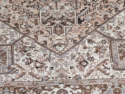 Vintage Heriz Wool Rug 9x12 ft – Hand Knotted Persian Tribal Neutral Beige Area Rug (1950s)- sku2096