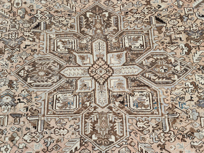 Vintage Heriz Wool Rug 9x12 ft – Hand Knotted Persian Tribal Neutral Beige Area Rug (1950s)- sku2096