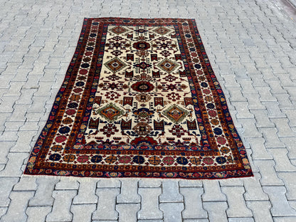 5x8 Antique Turkish Wool Rug: Handcrafted Boho Area Rug