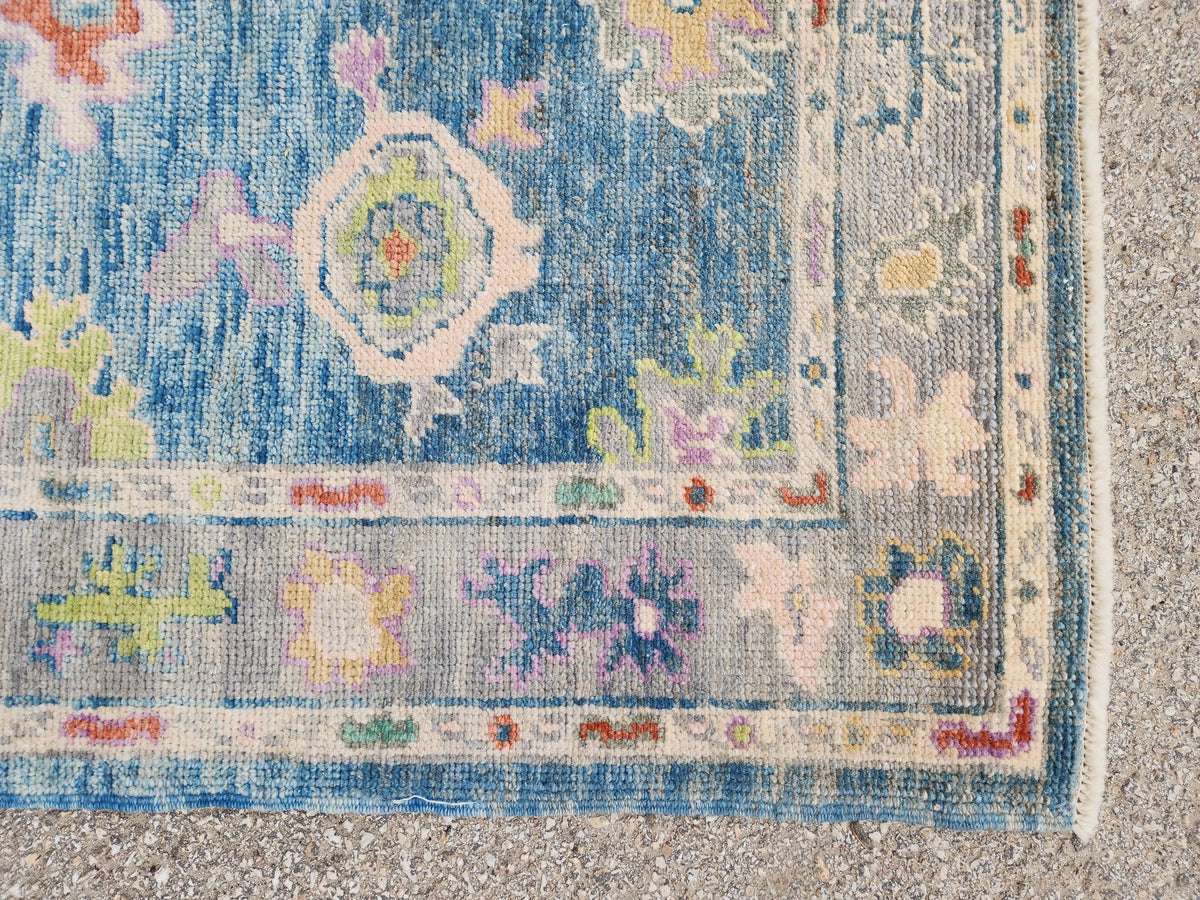 3x6 Handwoven Wool Oushak Runner Rug: Boho Patina Blue Home Textiles