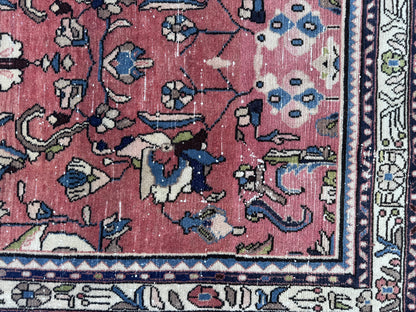 3x9 Tribal Persian Rug: Hand Woven, Faded Red and Black Pattern