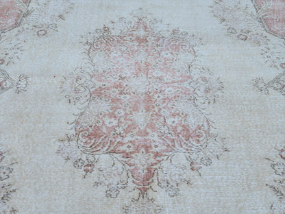Vintage Turkish Oushak Rug 7x10: Hand-Knotted Wool, Distressed Beige