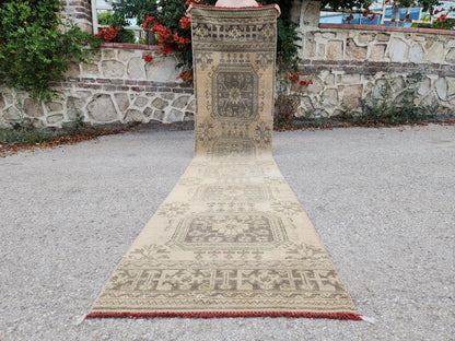 Hallway Runner Rug 2x11 Turkish Hand Made Brown Wool Carpet, Kitchen Area Decor