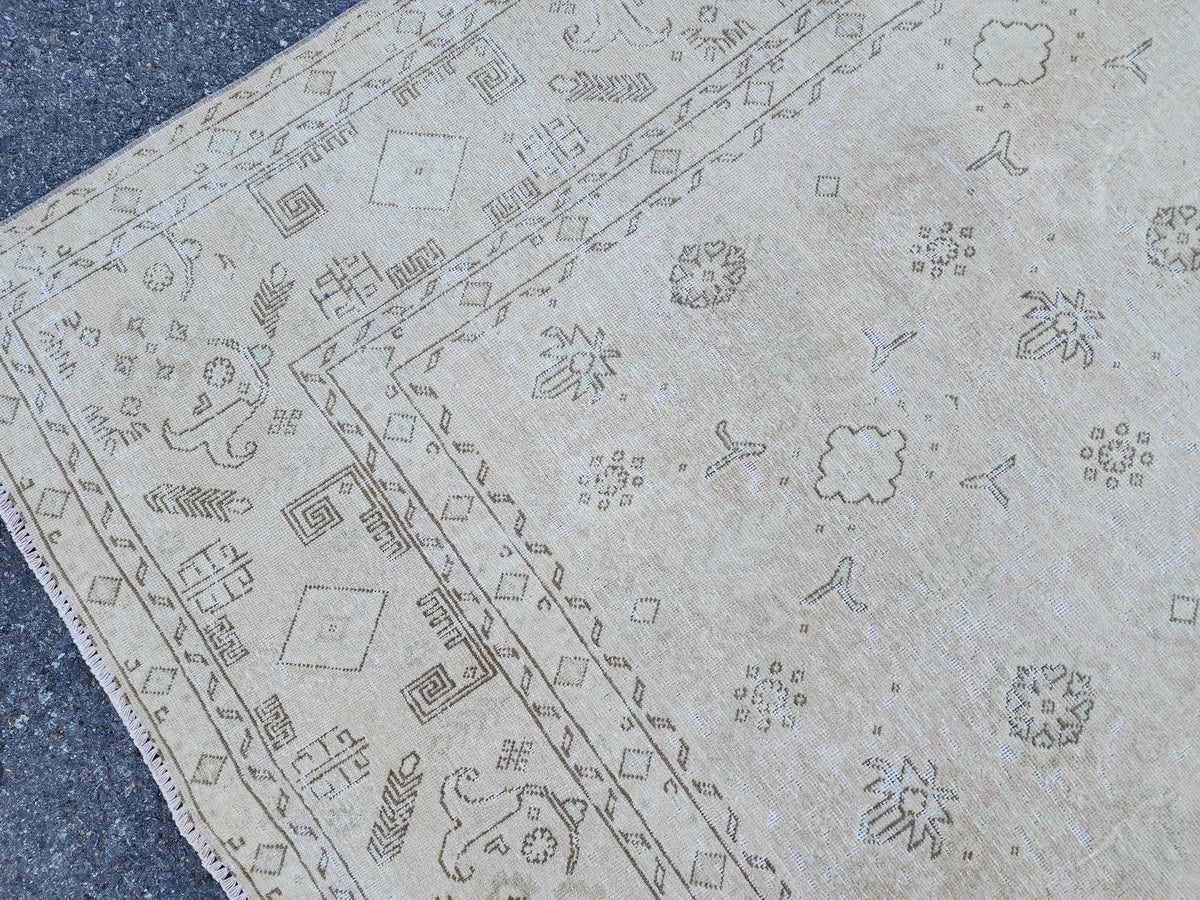 9x12 Neutral Area Rug, Turkish Hand Knotted Beige and Brown Wool, Farmhouse Decor