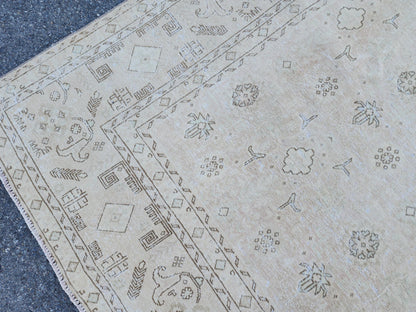 9x12 Neutral Area Rug, Turkish Hand Knotted Beige and Brown Wool, Farmhouse Decor