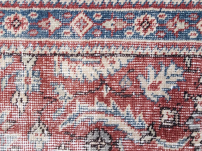 Antique Runner Rug 3x11.5 ft, Turkish Oushak Wool Carpet Faded Red Rug For Living Room Decor