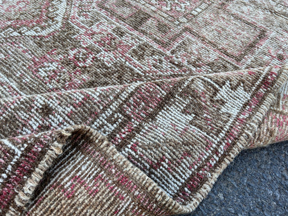 Handwoven Wool Turkish Rug 4x10: Neutral Bohemian Entry Rug