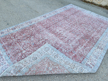 6x9 Turkish Area Rug, Faded Red Wool, Rustic Home Decor
