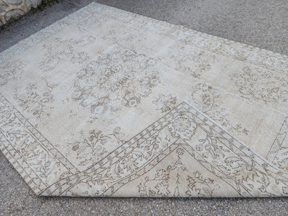 6x9 Vintage Oushak Rug: Handknotted Wool Isparta Carpet