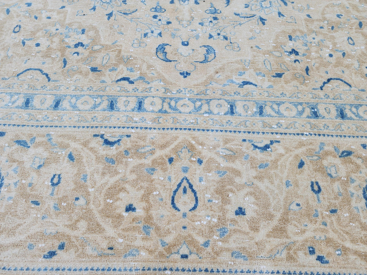 Neutral Blue Wool Area Rug 9x14: Rustic Farmhouse Bohemian Style