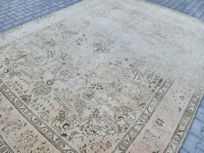 Hand Knotted Wool Area Rug 10x13: Beige Bohemian Patterned Rug