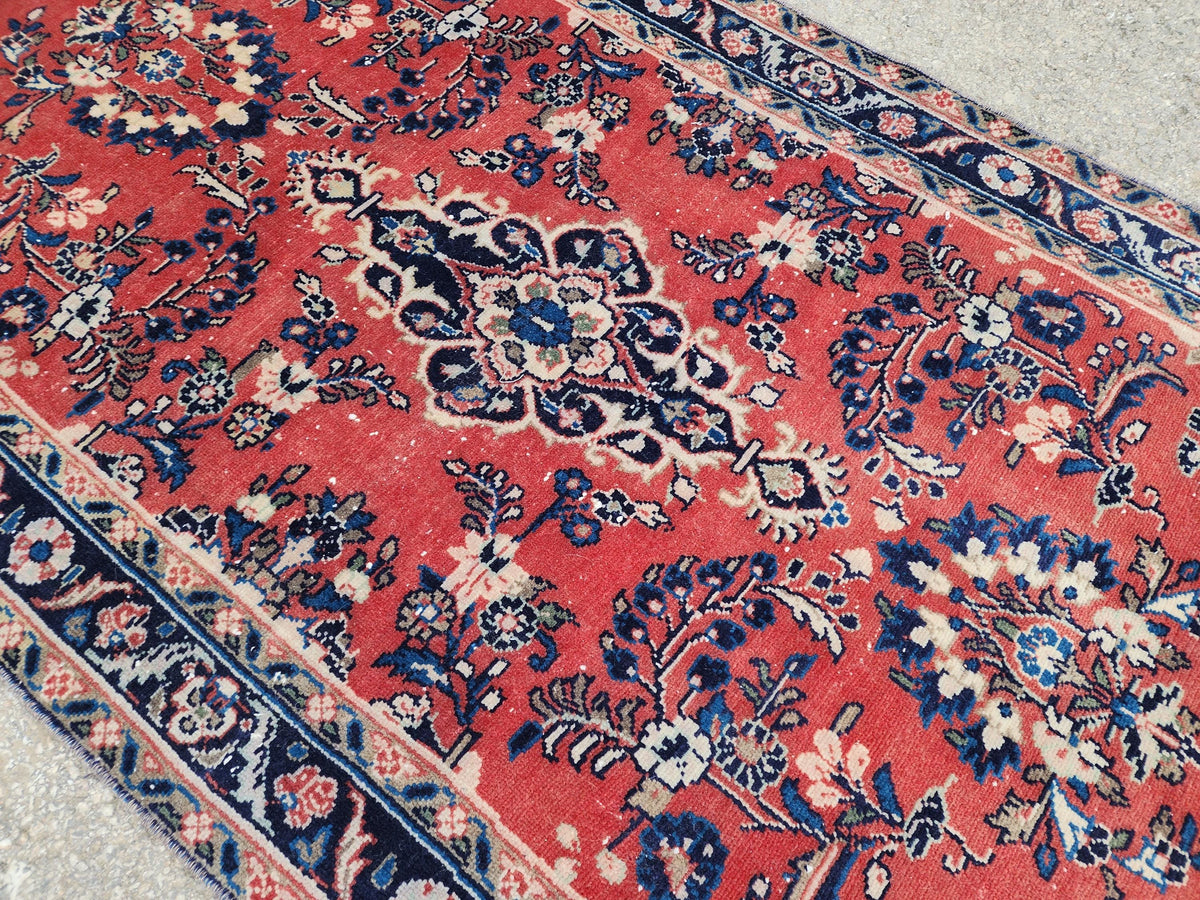 3x9 Vintage Red Runner Rug: Oriental Hand Woven, Persian Floral Design