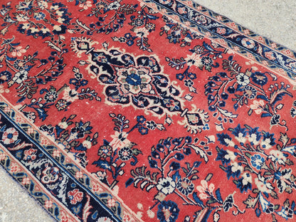 3x9 Vintage Red Runner Rug: Oriental Hand Woven, Persian Floral Design