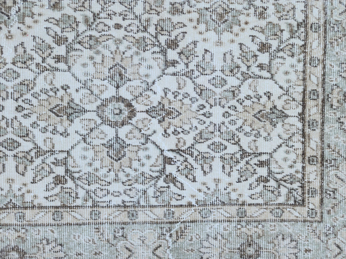 6x10 Vintage Oushak Rug: Handwoven Neutral Wool, Turkish Floral Design Isparta Rug