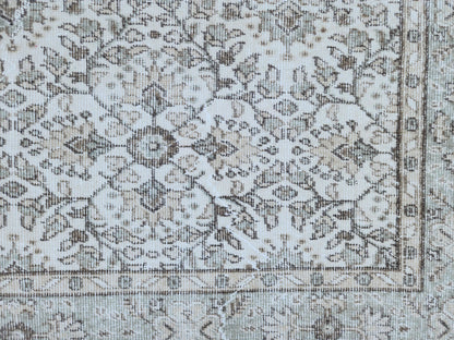 6x10 Vintage Oushak Rug: Handwoven Neutral Wool, Turkish Floral Design Isparta Rug