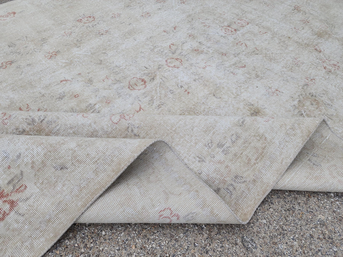 6x10 Turkish Wool Rug: Handwoven Floral Beige Oushak Rug