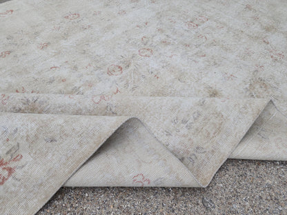 6x10 Turkish Wool Rug: Handwoven Floral Beige Oushak Rug