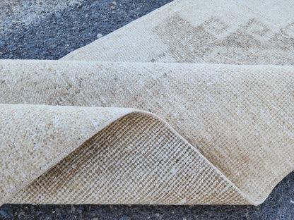 Neutral Turkish Rug 2.5 x 9.7 ft, Bohemian Hand Knotted Rustic Decor, Kitchen Decor