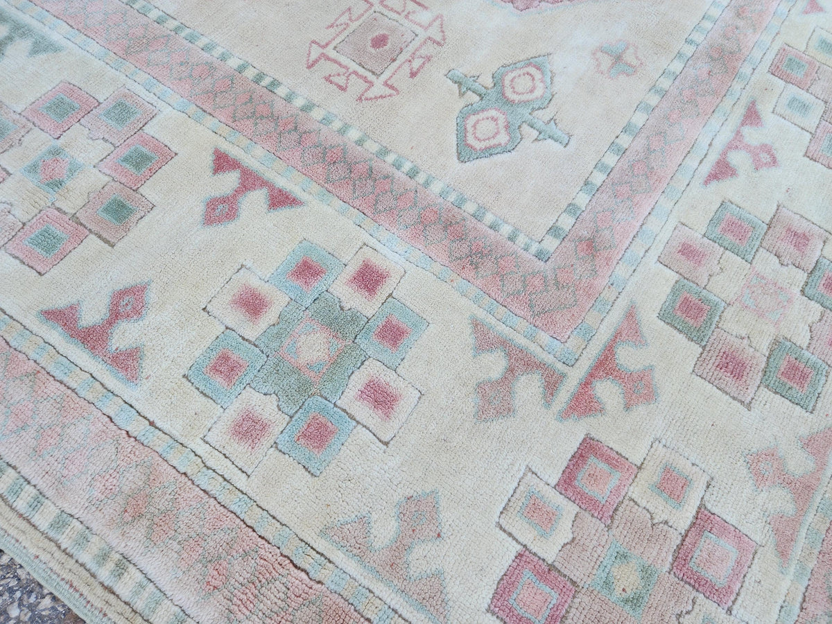 Neutral Wool Rug 6x8, Living Room Soft Design, Turkish Hand Made Vintage Carpet