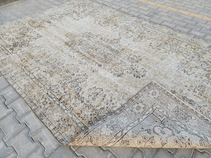 7x10 Neutral Area Rug, Living Room Boho Decor, Turkish Wool Hand Made