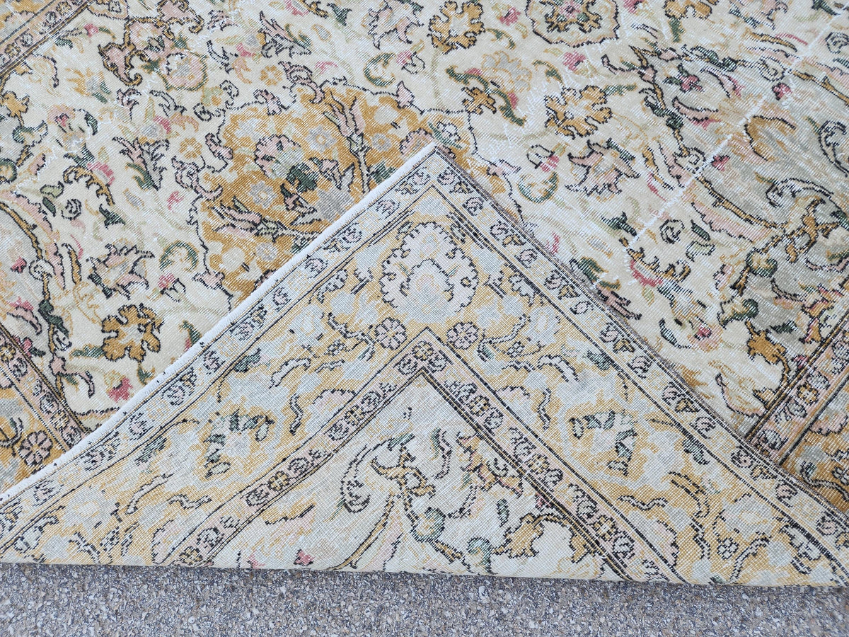6x9 Oushak Rug: Handwoven Turkish Wool Rug, Neutral Floral Design