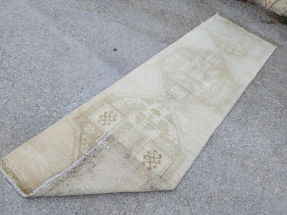 Hand Made Runner Rug 2.6 x 8.8 ft , Oriental Boho Decor, Turkish Rustic Wool Carpet