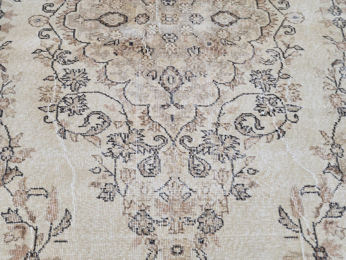 6x9 Hand Made Oushak Rug: Beige and Brown, Rustic Decor, Turkish Wool Rug