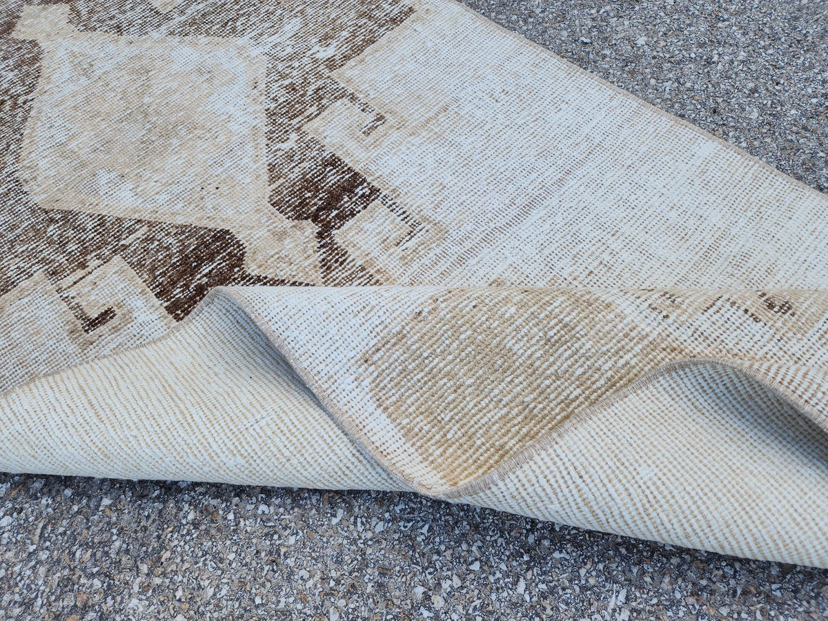 Neutral Turkish Runner Rug 3x12: Handcrafted Oushak Rug