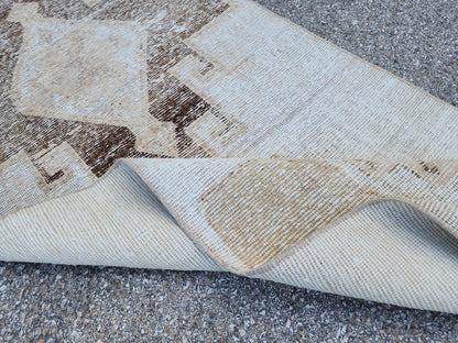 Neutral Turkish Runner Rug 3x12: Handcrafted Oushak Rug
