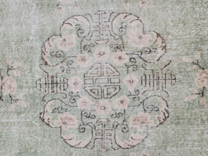 Green Turkish Oushak Rug 6x11: Handwoven Wool Isparta Carpet