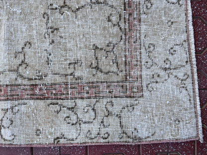 Handwoven Turkish Oushak Rug 4x7: Neutral Bohemian Wool Rug